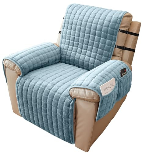 Alishomtll Sesselschoner für Relaxsessel Relaxsofa 1 Sitzer Sesselschoner mit Armlehne für Fernsehsessel Anti-Rutsch Kratzfest Sesselüberwurf mit 4 Taschen und 2 Verstellbaren Riemen, 53x190cm Blau