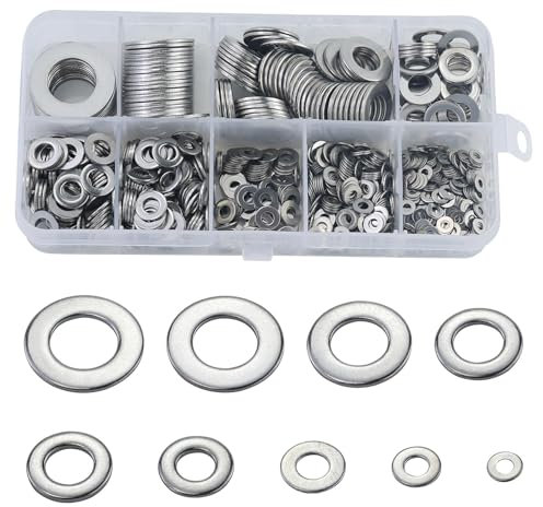 Lot de 800 rondelles plates en acier inoxydable pour charnière de porte avec boîte de rangement, 9 tailles différentes : M2, M2,5, M3, M4, M5, M6, M8, M10, M12