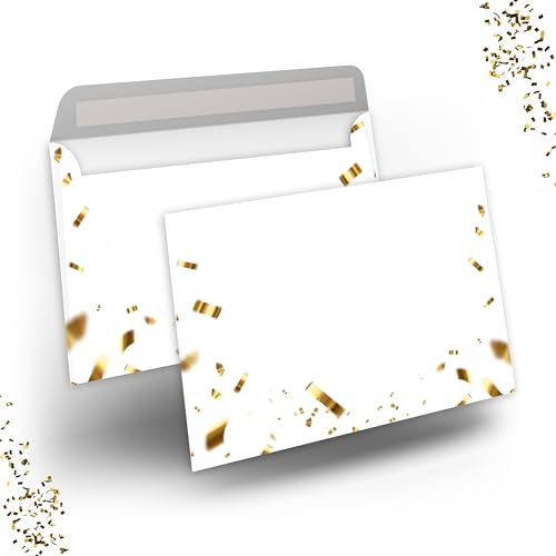 Briefumschlag C6 Haftklebend Selbstklebende 25-50 Stück Briefumschläge Kuvert Briefkuvert in gold Konfetti Optik 80 g/m² 114 x 162 mm Hochzeit Geburtstag Grußkarten Einladung Danksagung (25)