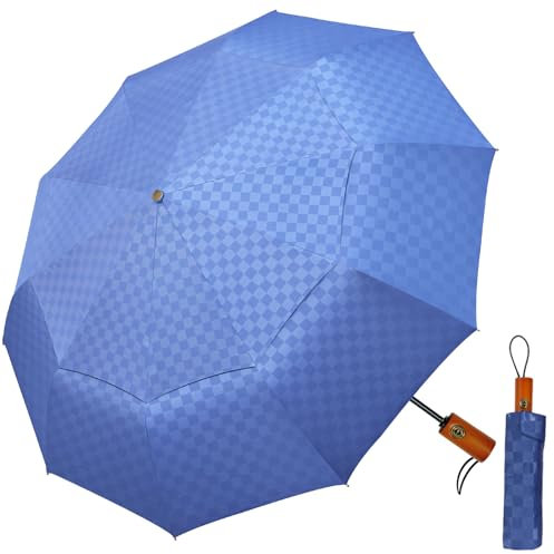 Satol Paraguas Plegable Antiviento Automático Abierto Paraguas Resistente Paraguas de Golf y Mujeres 10 Varillas (Tiao azul, 46 pulgadas)