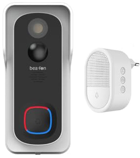 Beafon, Smart Home, Visitor 2 V, utomhuskamera med klocka och vinkel, dörrklocka trådlös, kamera Full HD 3 MP, 2,4 G WiFi, skyddsklass IP 54, automatisk Larmutlösare, realtidsvideor,