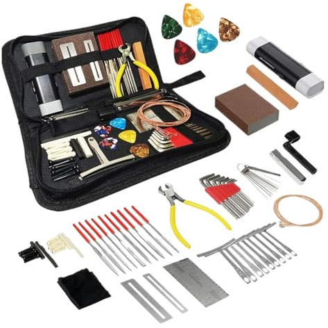 Kits de herramientas de configuración de guitarra, kit de herramientas de guitarra eléctrica, 72x herramientas luthier con de transporte, Cuidado del instrumento de cuerda con alfileres de puentes sel
