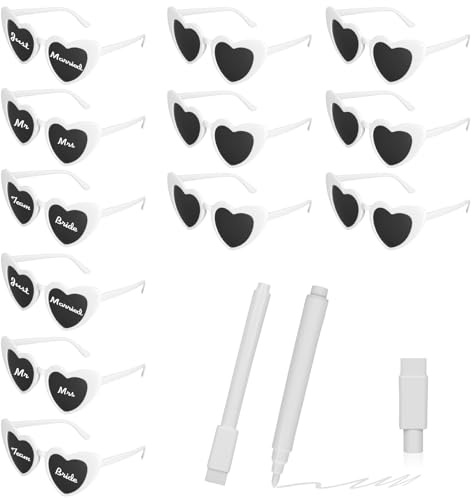 RoyalChic Set di 12 occhiali da sole a forma di cuore per feste, occhiali DIY a forma di cuore con 2 pennarelli, occhiali da sole per matrimonio, occhiali hippie a forma di cuore, occhiali da sole a
