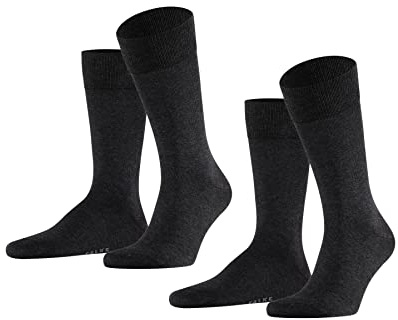 FALKE Herren Socken Happy Double Pack M So Baumwolle einfarbig 2 Paar, Grau Anthracite Melange 3080, 47-50