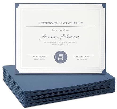 Confezione da 48 porta certificato – porta diploma, supporto singolo lato per certificati di premio e documenti in formato lettera, blu navy, 28,3 x 22,8 cm