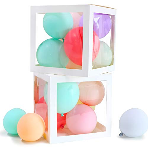 VINFUTUR 2 Pz Scatola Palloncini Scatola per Baby Shower Palloncino Scatole Quadrato Trasparente per Battesimo Compleanno Festa Decorazione DIY