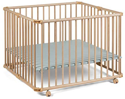 Geuther 2261 Laufgitter Lucilee Passung: 90 cm x 97 cm 3-fach werkzeuglos höhenverstellbar gepolsterter Laufstall in 4 Farbvarianten und 7 Designs erhältlich Farbe: Natur Muster: Mint