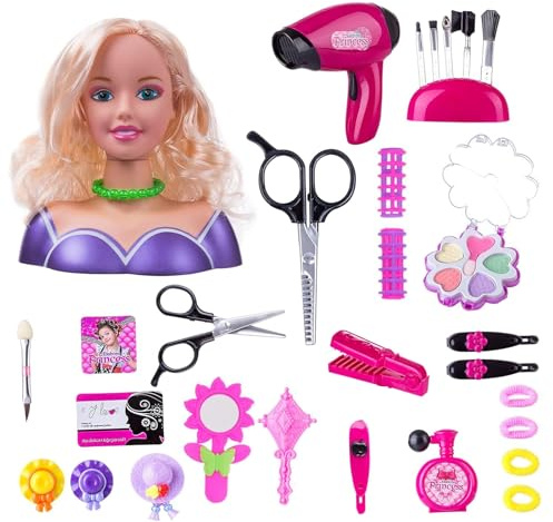 KonHaovF Kids Doll Head for Hair Styling and Make Up, Practice Makeup Doll with Hair Dryer, Accessories