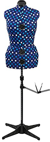 Sewing Online Adjustable Dressmakers Dummy, in Blue Polka Dot with Hem Marker, Dress Form Sizes 10 to 16 - Pin, Measure, Fit and Display your Clothes on this Tailors Dummy - SW5918A