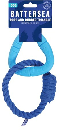 Rosewood Battersea Rope & Rubber Triangle Tug Dog Toy, 13cm x 20cm, Blue - Durable Interactive Toy for Tugging, Chewing, and Playtime with Dogs
