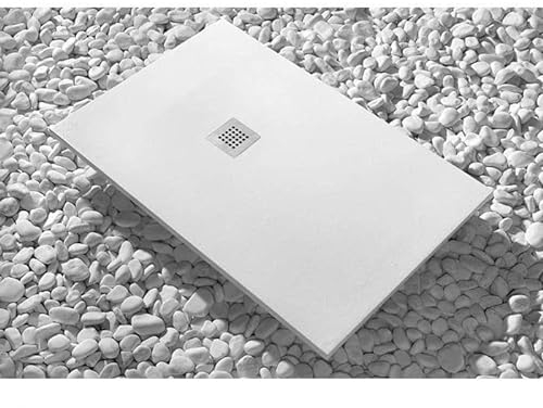 Plato de ducha de 80 x 140 cm Vulcano Line Extra Slim Blanco en resina sintética y polvo de mármol
