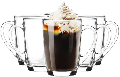 Glasmark KROSNO 1992 Gläser Set Kaffeegläser Teegläser Mit Henkel 6 Stück 300 ml Kaffee Tee Latte Glas Teetassen Glasbecher Trinkglas Spülmaschinengeeignet Ala