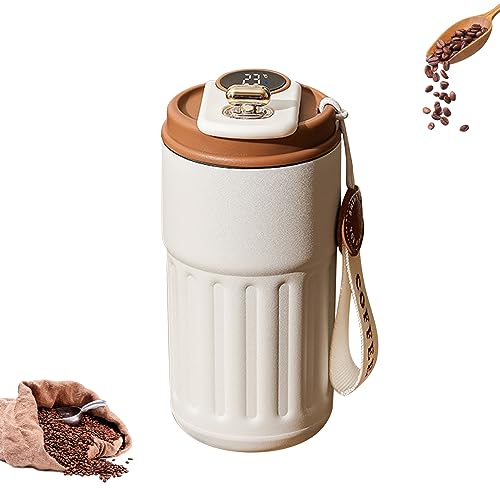 Thermobecher Kaffee to Go, Edelstahl Doppelwandige Vakuum auslaufsicher Reisebecher Kaffeebecher to Go, Kaffee-Thermoskanne Mit Temperaturanzeige, Travel Mug für Heiße und Kalte Kaffeemilch (Kaffee)
