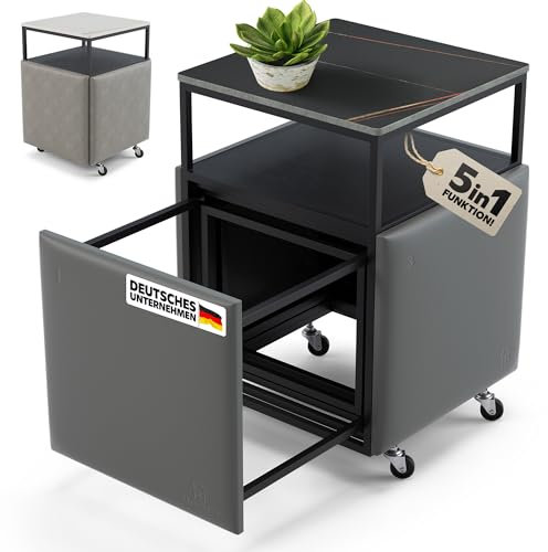 Heimtrend Set 4 sgabelli 5 in 1 cubo nero – Set 4 pouf tavolino – Ruote pieghevole salvaspazio | Cubi Sedie Pouf spazio – Soggiorno sala da pranzo camera da letto