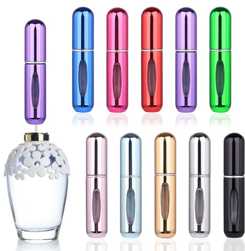Hitchuey 10 nebulizzatori per profumo, 5 ml, ricaricabili, mini nebulizzatori per profumo, con finestra per viaggi, borsa, viaggio