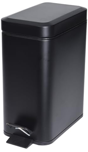 HAC24 Pattumiera a pedale in acciaio inox, 5 l, rettangolare, con secchio interno, cestino per la spazzatura, per cosmetici, colore nero