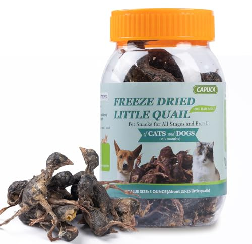 capuca Freeze-Dried Quail Cats & Dogs Treats - Single Ingredient Pet Snacks, High-Protein Training Rewards, Grain-Free, Easy Digestion (3oz)