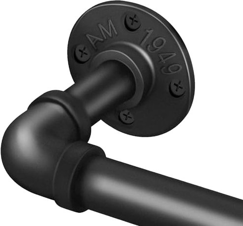 PUWOWYE Gardinenstange Schwarz Ausziehbar, Industrielle Gardinenstange Deckenmontage, Scheibengardinenstange 25 mm Durchmesser, Vorhangstange Deckenmontage für Fenster, 80-220cm