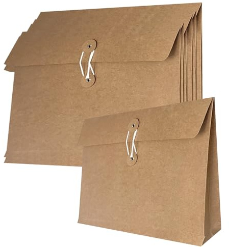 10 Stück Kraftpapier Aktenordner A4 Umschläge Projekttaschen Dokumententasche Tasche mit Schnur und Knopfverschluss Brieftasche Sortiert Aktenmappe Verdickt Dokumententaschen für Business Schule