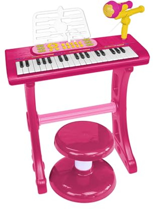 Bontempi | MiniKeyFun - Tastiera Giocattolo a 37 Tasti per Piccoli Musicisti con Microfono, Sgabello e Leggio, Blu e Rosso, 59,9x42,9x11,9 cm