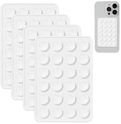 WeddHuis 4 Pièces Support Téléphone en Silicone, Ventouse Double Face pour Tous les Modèles de Téléphone, Transparent, Antidérapant et Polyvalent