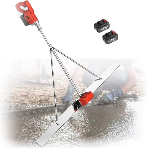 URJWAN Kit De Vibration pour Chape en BéTon, Kit De Vibration pour Chape en BéTon éLectrique sans Fil, Grattoir éLectrique pour BéTon avec Batterie à Plaque en Acier Inoxydable,2battery-2M