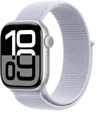 Apple Watch Series 10 GPS Smartwatch con caja de aluminio Plata de 42 mm y Correa Loop deportiva Azul nube - Talla única.Monitor de entreno, app ECG, pantalla Retina siempre activa y neutro en carbono