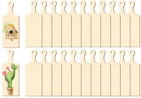 Barfeery 24 Pcs Wooden Mini Cutting Board with Handle Unfinished Craft Mini Charcuterie Boards Paddle Blank Small Chopping Board