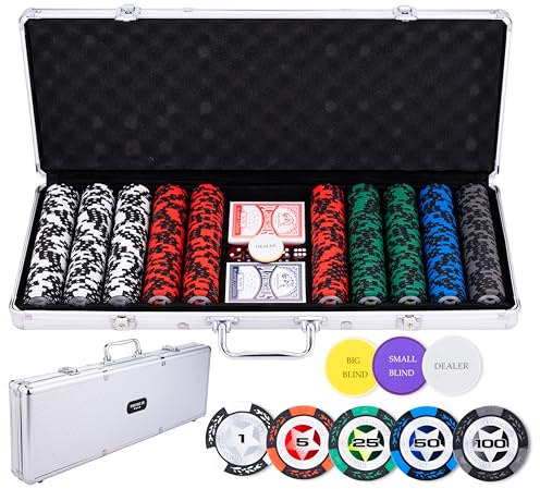 Engelhart – 320920 – Pokerset silverväska med 500 marker (14 g) low stakes (1–100), 2 kortlekar, 3 dealerknappar, 5 tärningar