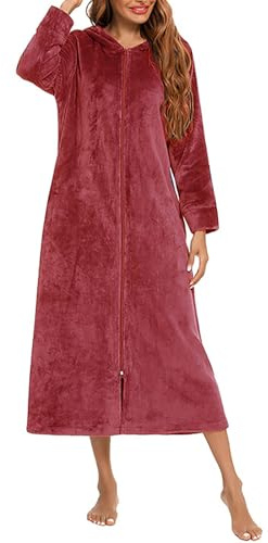 Flodxo Peignoir à capuche en polaire pour femmes avec fermeture éclair, léger, doux, super doux, avec capuche, peluche, longueur longue, chaud et confortable, peignoir, vêtements de détente, serviette