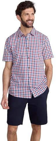 Mountain Warehouse Weekender Short Sleeved Mens Shirt - 100% Cotton Shirt, Lightweight Casual Shirt, Breathable, Comfortable Top - for Walking, Camping & Travel Active Red L