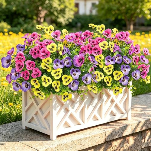 DEMIUKO Flores artificiales para exteriores, 9 paquetes de flores artificiales como ramo de flores falsas reales para exteriores, balcón, flores de seda, plantas artificiales, coloridas, rosas de