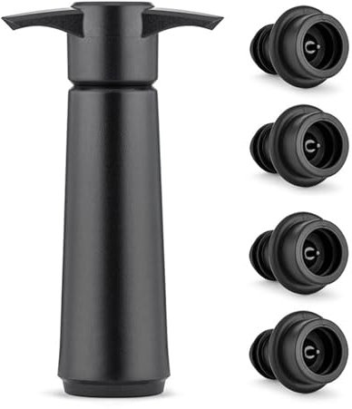 mumisuto Pompe à Vide Vin avec 4 Bouchons, Bouchon Vin Vide Air, Réutilisable Bouchon Bouteille Vin Garde le Vin Frais, Accessoires Vin, pour le Vin, Noir