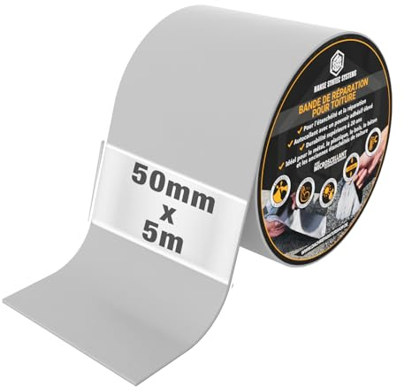 HSS Bande d’étanchéité autocollante pour toiture et gouttière - Bande adhésive d'étanchéité résistante à l’eau et aux UV – Réparation facile des toit, des fissure, des joint (Gris, 50mm/5m)