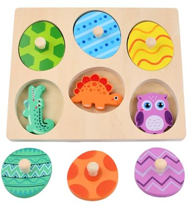 Holzpuzzle ab 3 Jahr – Montessori Holzspielzeug Tier Eier Steckpuzzle für 36 Monate Mädchen und Jungen – Greifpuzzle Motorikspielzeug Sortierspiel, ideales Geburztag Ostern Geschenk