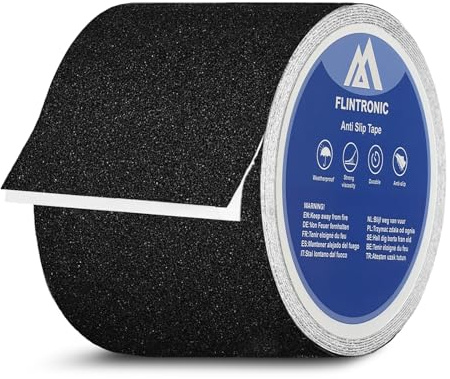 flintronic Halkskyddsband, 100 mm x 5 m Trappa Halkfri Remsa, Rutschfast Tejp, Halkskyddsband Självhäftande, Tunglast Halkskydd för Trappor Vattentätt Utomhus Inomhus