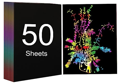 Creatorally 50 Sheets A4 Rainbow Scratch Paper with Wooden Stylus – Large 11x8.2 Scratch Art Sheets for Laser Engraving, DIY Crafts, Creative Gifts for Kids and Adults