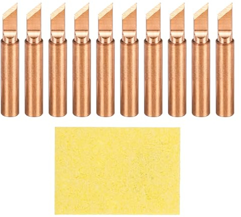 QUARKZMAN 10 Pcs Puntas Para Soldadura 900M Cabeza De Soldar De Cobre No Magnéticas Con Esponja Limpiadora Repuesto Para Puntas De Estación De Soldar (900M-T-K)
