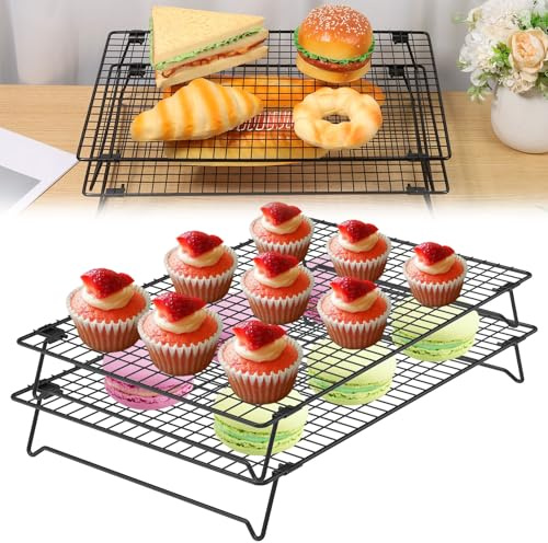 2-delat kylgaller, ugnsgaller av kolstål för bakning, platsbesparande och slitstarkt trådgaller, stapelbar tårtkylgaller för bakade muffins, kex, kakor (42,8 x 28 cm)