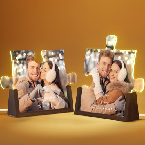 LUCKOR Valentines Day Personalised Puzzle Photo Frame for Her- Customised Acrylic Plaque Night Lights, Anniversary Birthday Gift for Him, Valentines Gifts for Girlfriend Boyfriend Couples Husband Wife