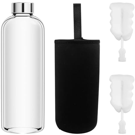 Brysalis 1L Bouteille Verre, Gourde en Verre, Bouteilles D'Eau,Glass Bottle | Anti-Fuite, Bouteilles D'Eau Réutilisables a Eau, pour Bureau, Sport, Camping et Randonnée
