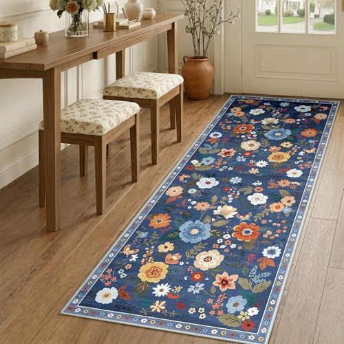 DEFYNEE Alfombra Pasillo 60x180cm Azul, Alfombras Cocina Lavable