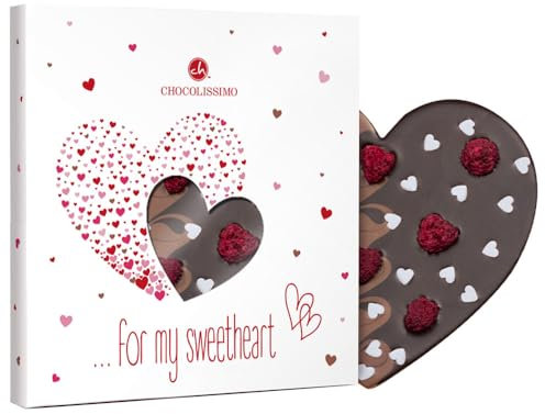 Corazón de chocolate con frambuesas y corazones de azúcar | Idea de regalo | Regalo | Dia de san valentin | Mujeres | Mujer | Regalo de amor | Dia de la madre | Cumpleaños