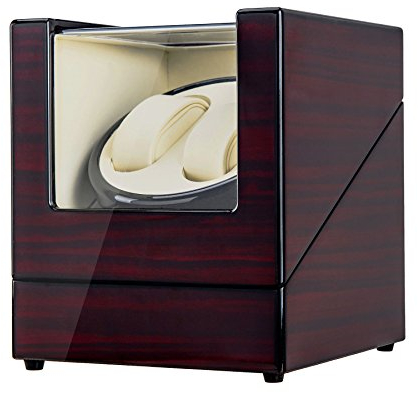 CO-Z Self Winding Double Watch Rotator Box, CE Approved Watch Winder for Automatic Watches, Black and Red High Gloss Finish with Ultra-Quiet Motor (Black and Red)