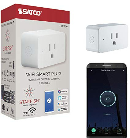 Satco S11270 Starfish 3-Inch On/Off and Dimmer WiFi Smart Plug Outlet, Works with Siri, Alexa, Google Assistant, SmartThings, White