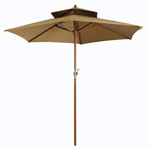 Pure Home & Garden Holz Sonnenschirm Bois 270 cm taupe, mit UV-Schutz 50 Plus, Kurbel und abnehmbarem Bezug