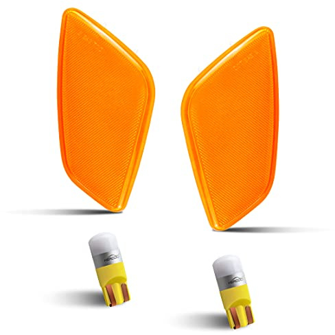 HERCOO LED Park Signal Side Marker Lights Lamps Cover Lens Amber Bulbs Driver and Passenger Front Marker Light Housing Assembly Compatible with Jeep Wrangler 1997-2006