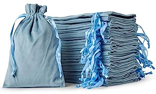 Soul Projekt [25 pezzi Sacchetti regalo in velluto. Borse con coulisse per bomboniere, gioielli, matriomoni, dolcetti, Sacchetti di organza, Blu chiaro, Velvet Bags Light Blue 13x20cm x25