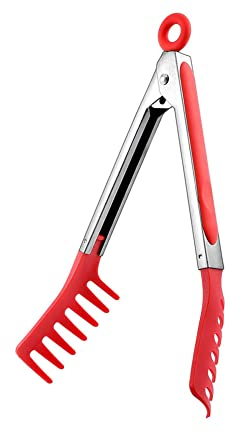 Pinze per pasta in acciaio inox rosso, grande 33 cm, pinze per spaghetti in acciaio inox, design confortevole, utensile per pasta per tagliatelle da cucina utensili da cucina
