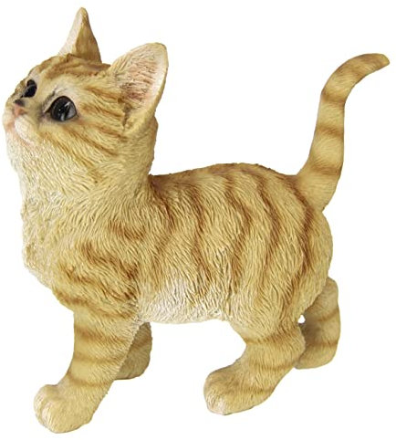 Dekofigur Katze gestreiftes Kätzchen getigerte Katzenfigur Katzenliebhaber Lebensecht Statue Ornament Tierfigur Dekofigur Deko Dekoelement Figur Kunstharz Motiv zum Dekorieren Zierelement Geschenkidee